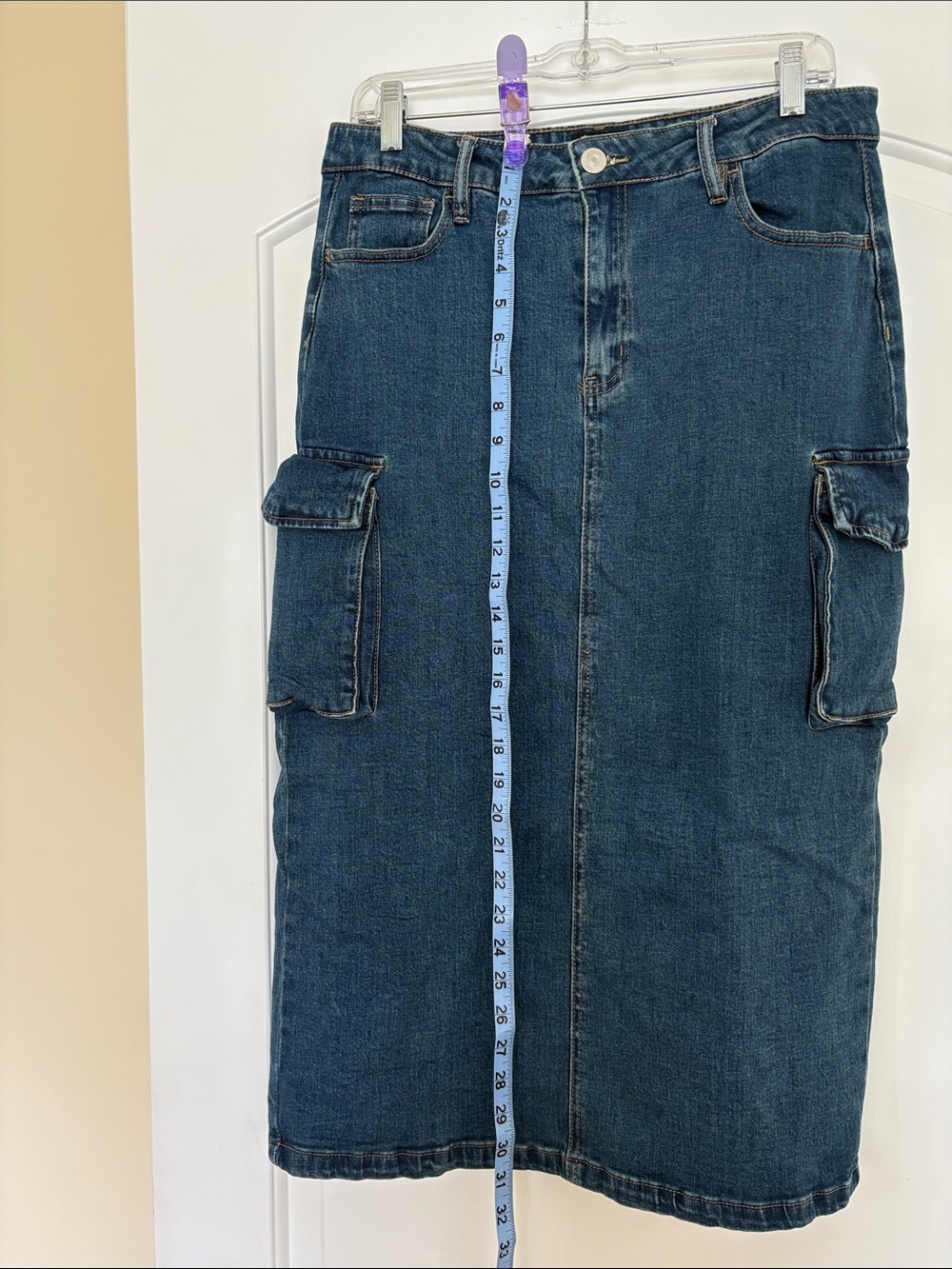 Denim Cargo Pocket Midi Skirt - Blue - Picture 3 of 7